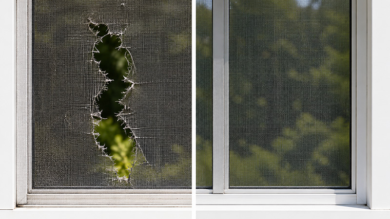 before and after of window screen mesh repair