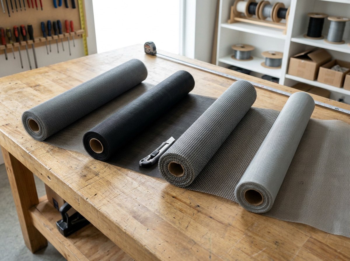 rolls of different screen mesh types