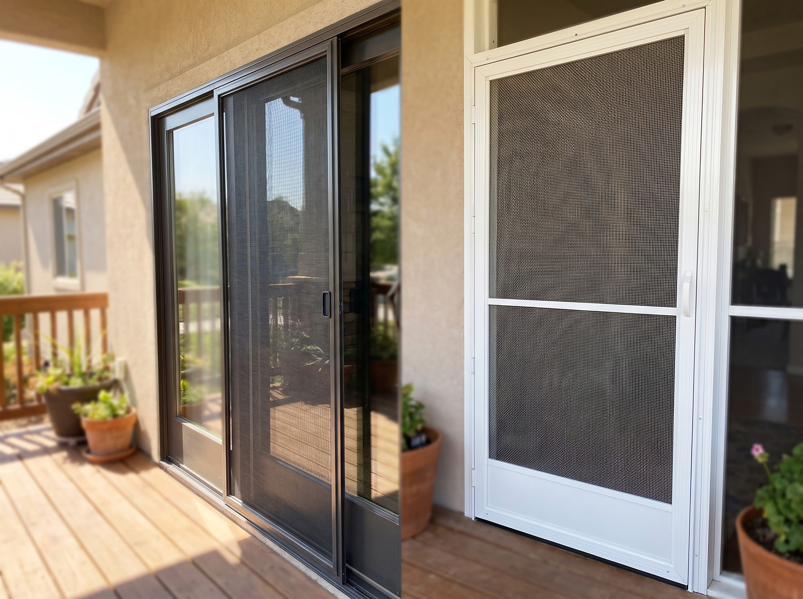 side by side of sliding and swinging screen doors in Spokane
